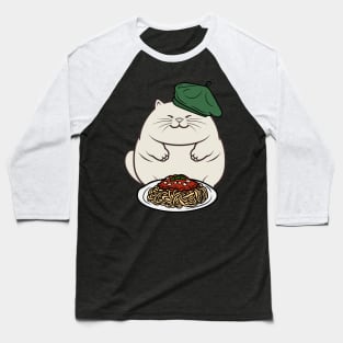 Cute Fat cat is eating spaghetti Baseball T-Shirt